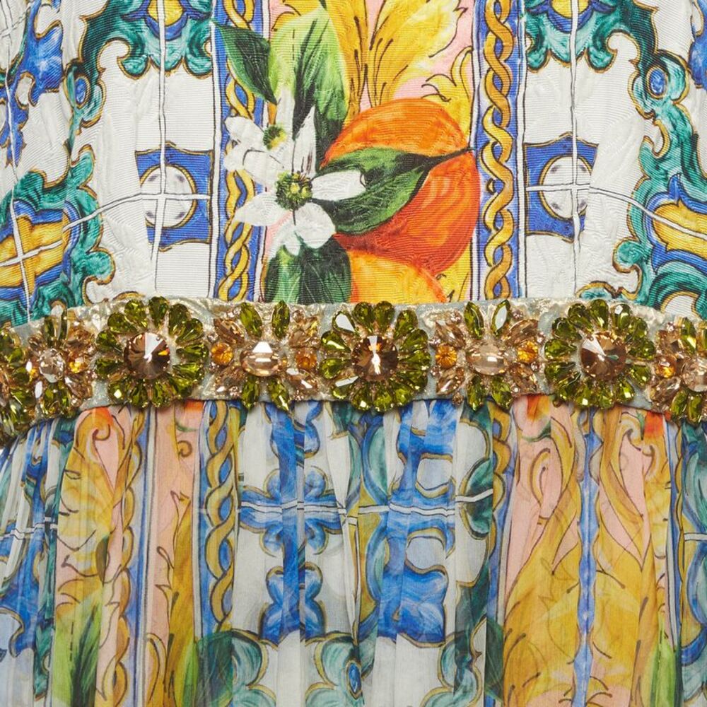 Dolce And Gabbana Multicolour Majolica Print Silk Embellished Maxi Dress L - Picture 4 of 7